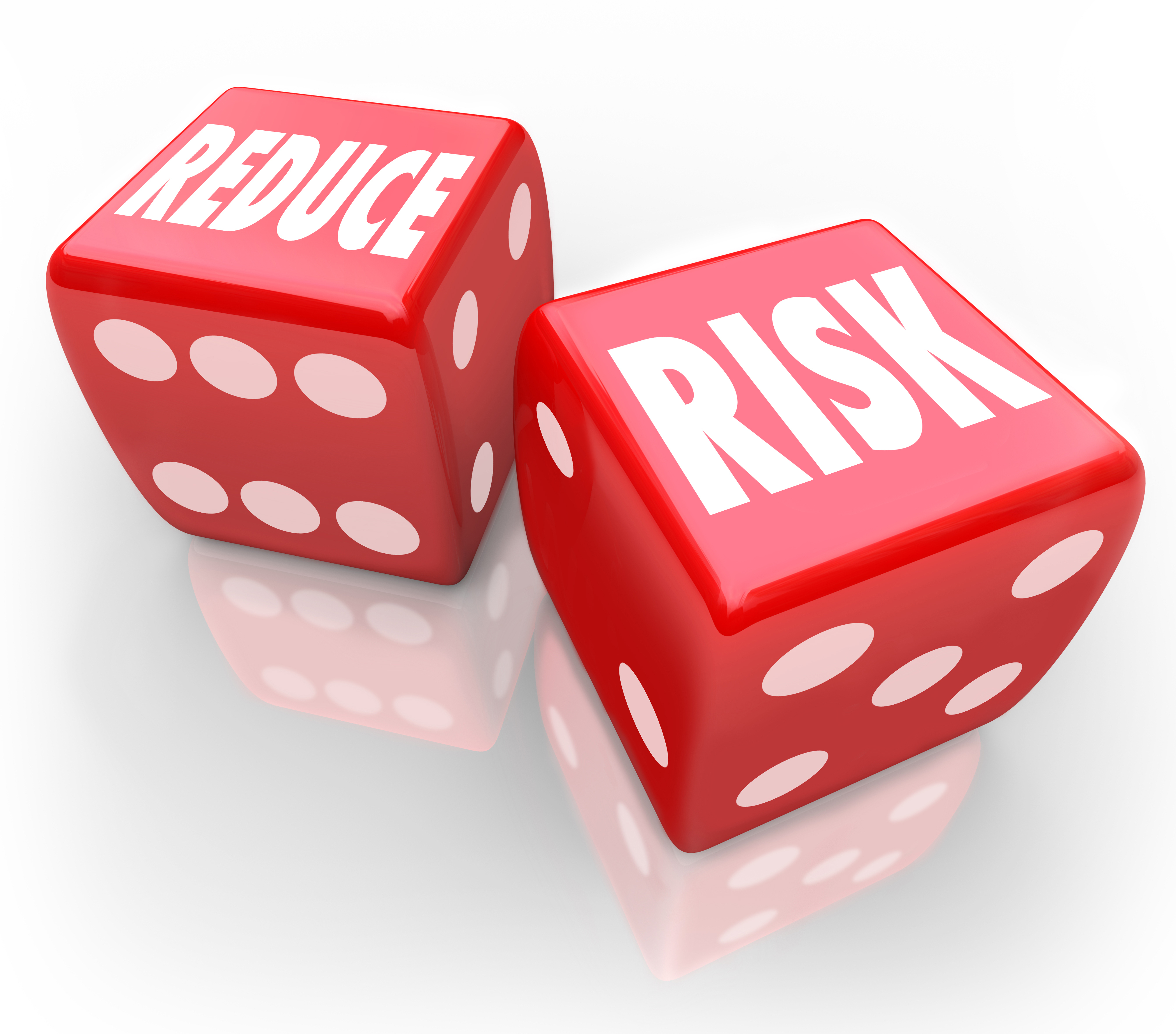 Reduce Risk words on two red dice to illustrate lowering your ch